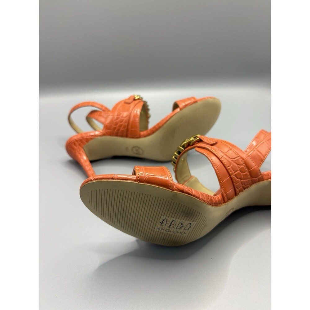Women's MK Michael Kors Blaine Ankle-Strap MK Chain Sandals Orange Spice Size7.5 - Picture 5 of 5
